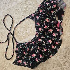 Victoria's Secret Black and Pink Floral Bikini Top